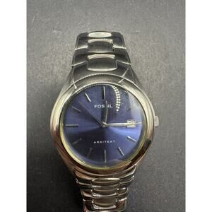 Fossil Arkitekt Watch Men's 36mm FS-2906 Silver Tone Blue Dial Date Just